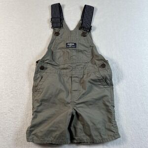 OshKosh B'gosh Shortalls Unisex Kids 3T Green Twill Cargo Pockets Summer